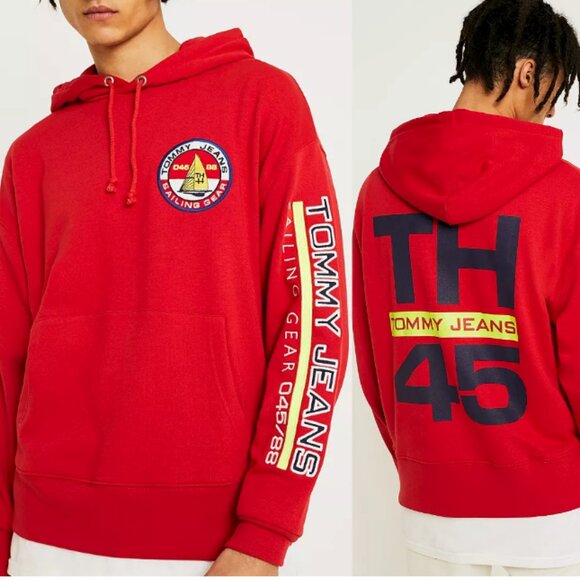 TOMMY JEANS 90s Inspired Sailing Logo Hoodie Red Size XL - Picture 1 of 11